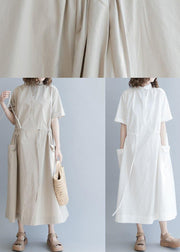 100% White Cotton Tunic Drawstring long Summer Dress - bagstylebliss