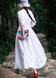 100% White Long Shirts Stand Collar Tie Waist Kaftan Spring Dress - bagstylebliss