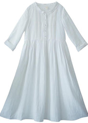 100% White Long Shirts Stand Collar Tie Waist Kaftan Spring Dress - bagstylebliss