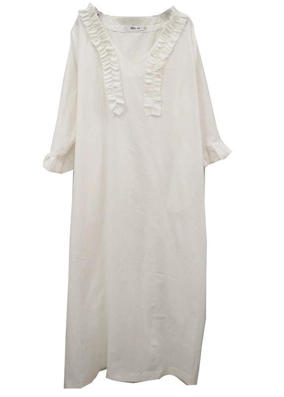 White Cotton Dress Long Ruffles Traveling Dresses - bagstylebliss