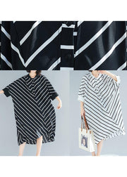 100% White Striped Tunic Dress Asymmetric  Spring Dress - bagstylebliss