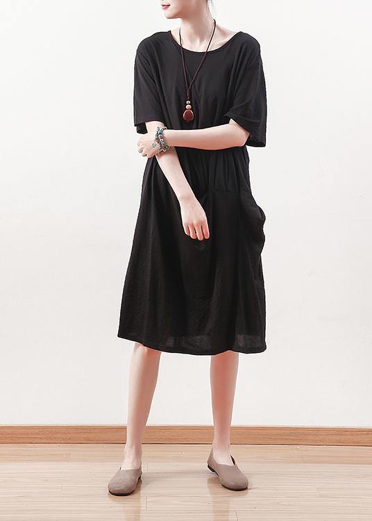 100% black Cotton clothes 18th Century Work Outfits o neck shift summer Dress - bagstylebliss