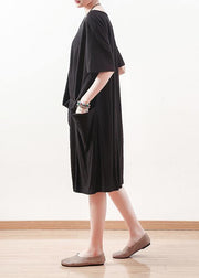 100% black Cotton clothes 18th Century Work Outfits o neck shift summer Dress - bagstylebliss