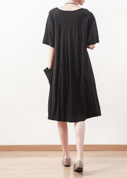 100% black Cotton clothes 18th Century Work Outfits o neck shift summer Dress - bagstylebliss