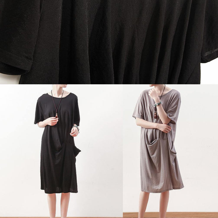 100% black Cotton clothes 18th Century Work Outfits o neck shift summer Dress - bagstylebliss