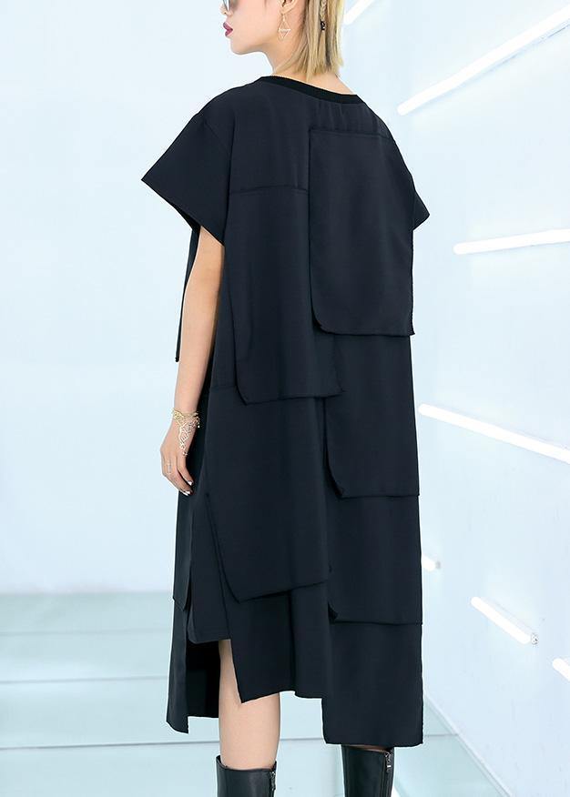 100% black Cotton clothes For Women asymmetric daily summer Dress - bagstylebliss