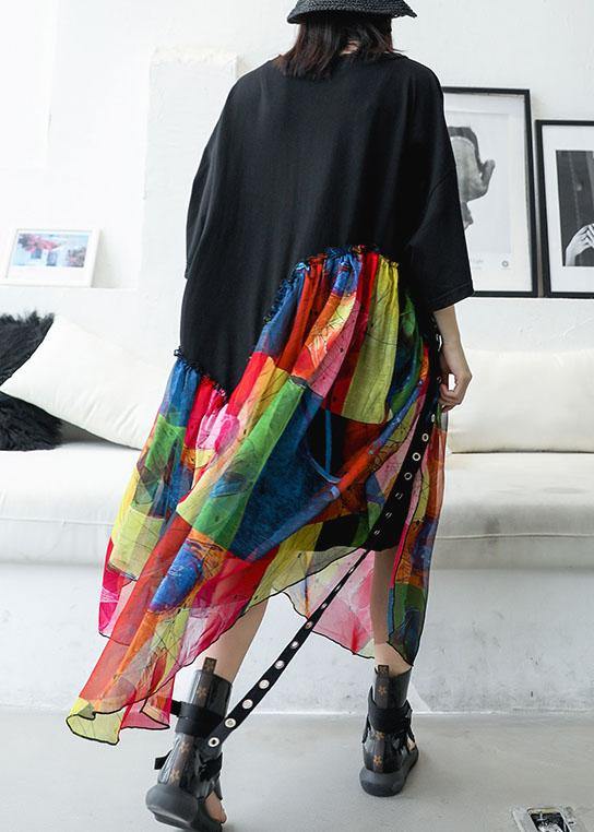 100% black cotton dresses patchwork prints chiffon Traveling summer Dresses - bagstylebliss