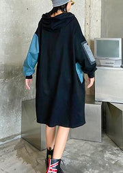 100% black dress hooded Letter Dresses - bagstylebliss