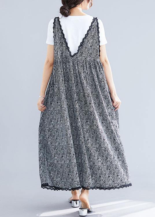 100% black floral v neck chiffon quilting dresses lace ruffles Maxi summer Dress - bagstylebliss