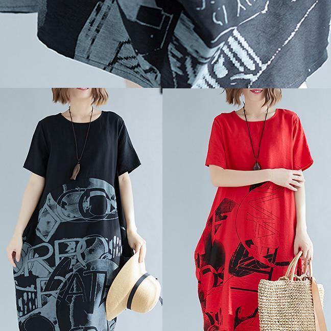Black Print Cotton Blend Clothes For Women Organic Inspiration O Neck Patchwork Loose Summer Dresses - bagstylebliss