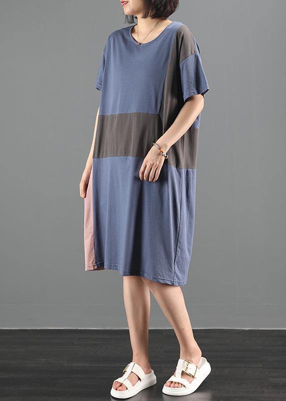 100% blue clothes o neck patchwork Plus Size summer Dresses - bagstylebliss