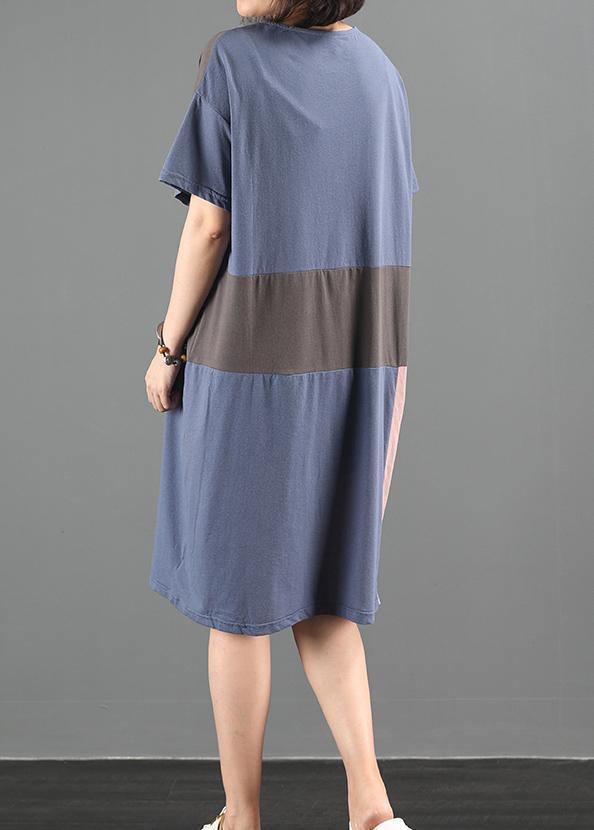 100% blue clothes o neck patchwork Plus Size summer Dresses - bagstylebliss