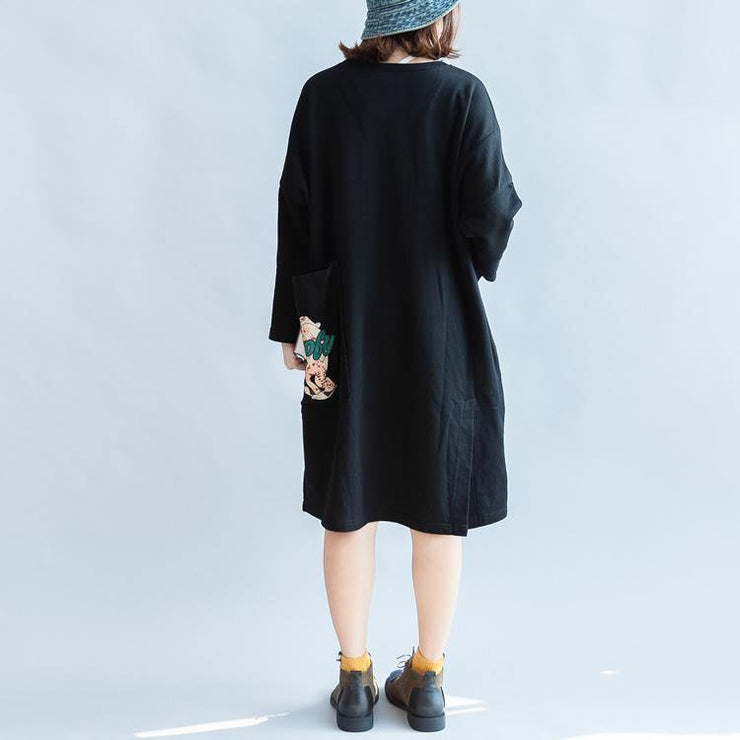 100% cotton black carton sweat dresses long sleeve cotton dresses oversized 146cm bust - bagstylebliss