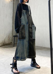 100% denim black cotton quilting clothes Sleeveless pockets Maxi Dresses - bagstylebliss