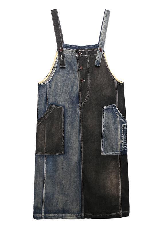 100% denim black cotton quilting clothes Sleeveless pockets Maxi Dresses - bagstylebliss