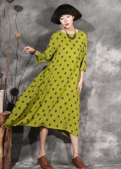 100% dotted linen clothes For Women design yellow Dresses summer - bagstylebliss