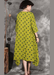 100% dotted linen clothes For Women design yellow Dresses summer - bagstylebliss