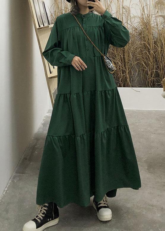 100% green cotton clothes Women patchwork long fall Dresses - bagstylebliss