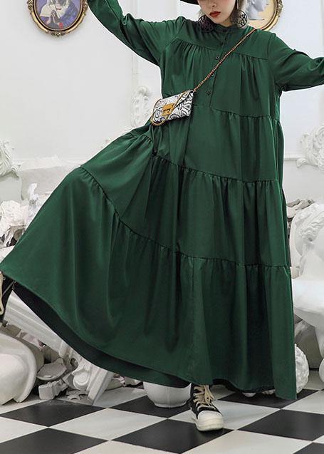 100% green cotton clothes Women patchwork long fall Dresses - bagstylebliss