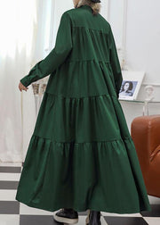 100% green cotton clothes Women patchwork long fall Dresses - bagstylebliss