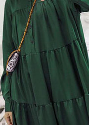 100% green cotton clothes Women patchwork long fall Dresses - bagstylebliss