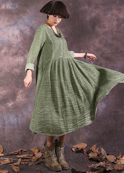 100% green long sleeve cotton dresses v neck Maxi autumn Dresses - bagstylebliss