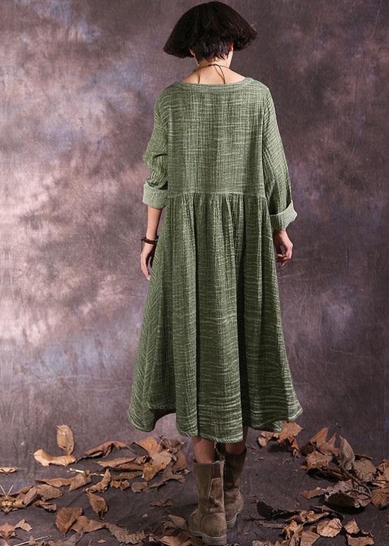 100% green long sleeve cotton dresses v neck Maxi autumn Dresses - bagstylebliss