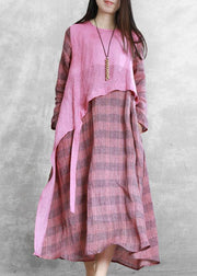 100% green plaid tunic top o neck asymmetric Maxi fall Dresses - bagstylebliss