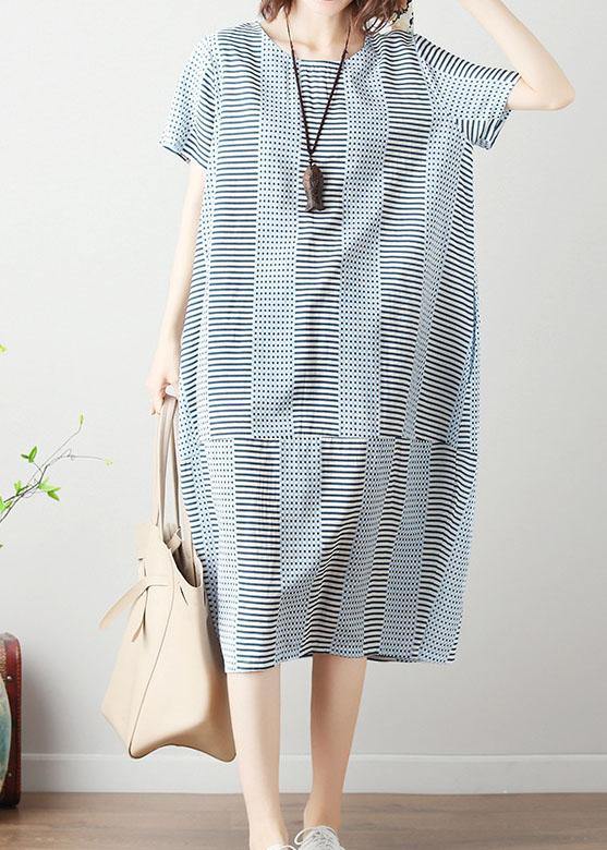 100% light blue striped Cotton Long Shirts patchwork Dresses summer Dresses - bagstylebliss