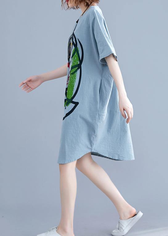 100% light green o neck Cotton clothes Women Cartoon print baggy summer Dresses - bagstylebliss