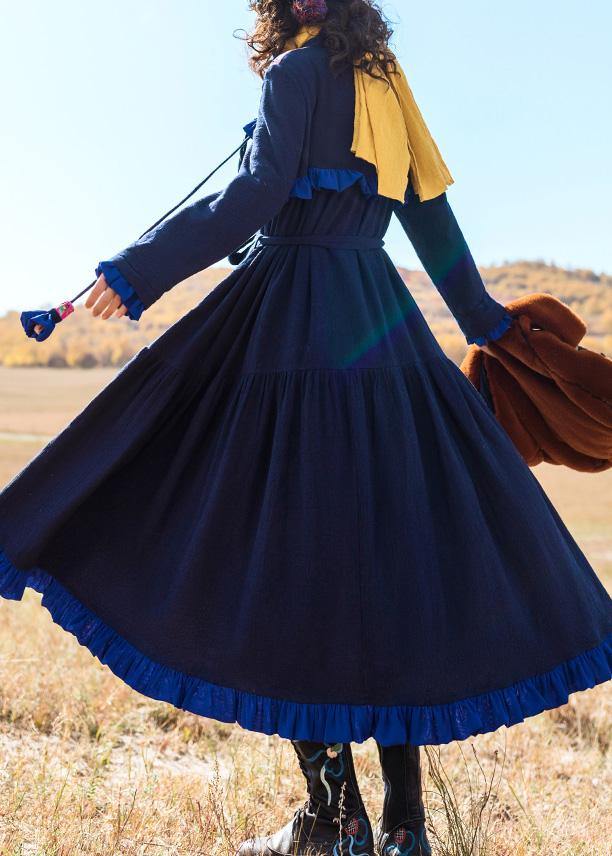 100% navy cotton Tunics embroidery Dresses ruffles Dresses - bagstylebliss