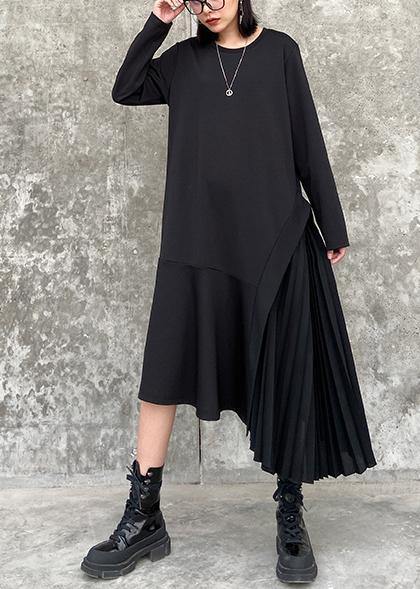 100% o neck Ruffles cotton clothes Women Outfits black long Dresses - bagstylebliss