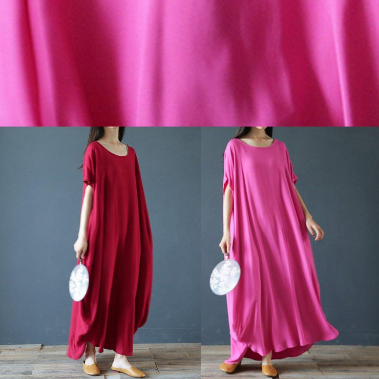 100% o neck exra large hem summer clothes Sleeve burgundy Maxi Dress - bagstylebliss