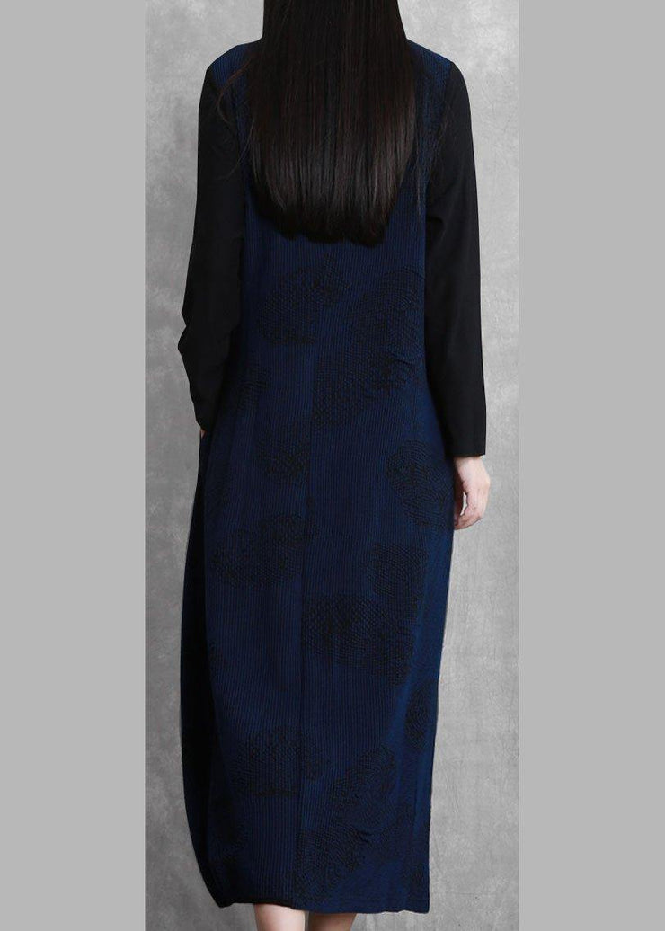 100% o neck patchwork fall Tunics Outfits navy A Line Dresses - bagstylebliss