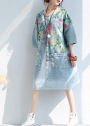 100% o neck pockets Cotton quilting dresses Catwalk floral Dresses - bagstylebliss