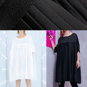 100% o neck Cinched Cotton clothes Women 18th Century black tunic Dress Summer - bagstylebliss