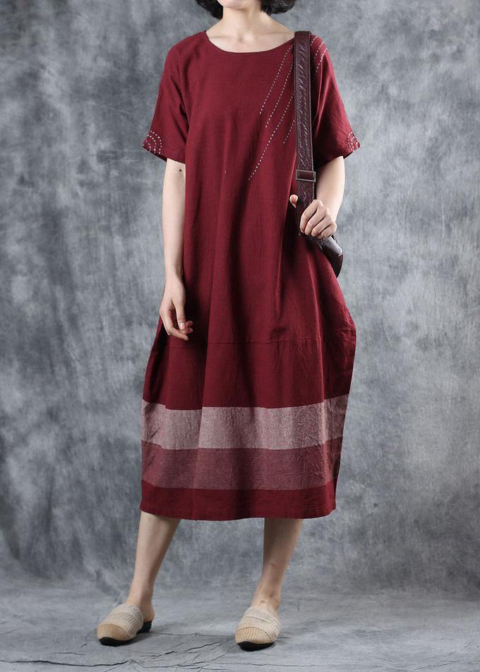 100% patchwork cotton Tunic Tutorials burgundy cotton Dresses summer - bagstylebliss