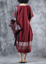 100% patchwork cotton Tunic Tutorials burgundy cotton Dresses summer - bagstylebliss