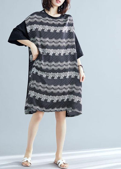100% patchwork cotton clothes For Women Sleeve black prints cotton Dresses summer - bagstylebliss