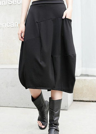 100% pockets cotton skirt black A Line patchwork skirt - bagstylebliss