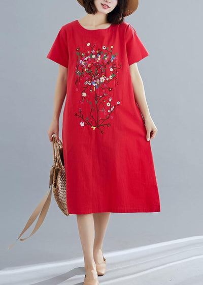 100% red Cotton Long Shirts stylish Inspiration prints Plus Size summer Dresses - bagstylebliss