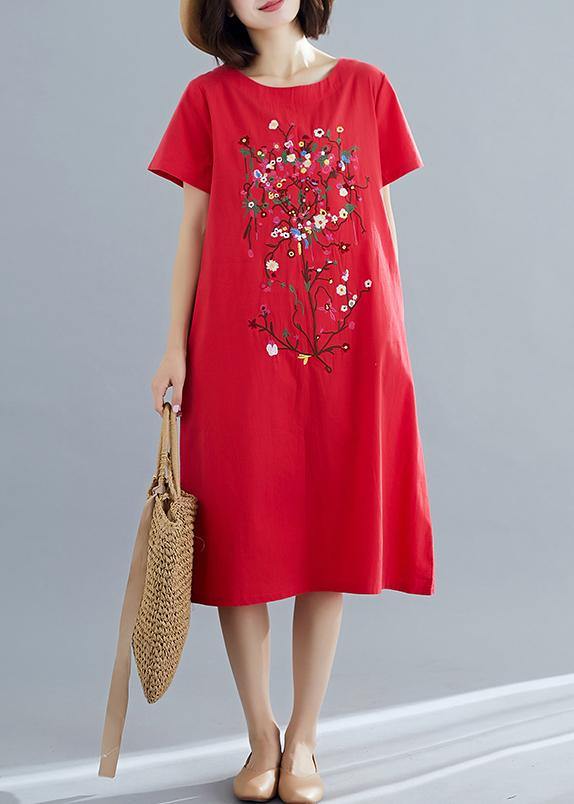 100% red Cotton Long Shirts stylish Inspiration prints Plus Size summer Dresses - bagstylebliss