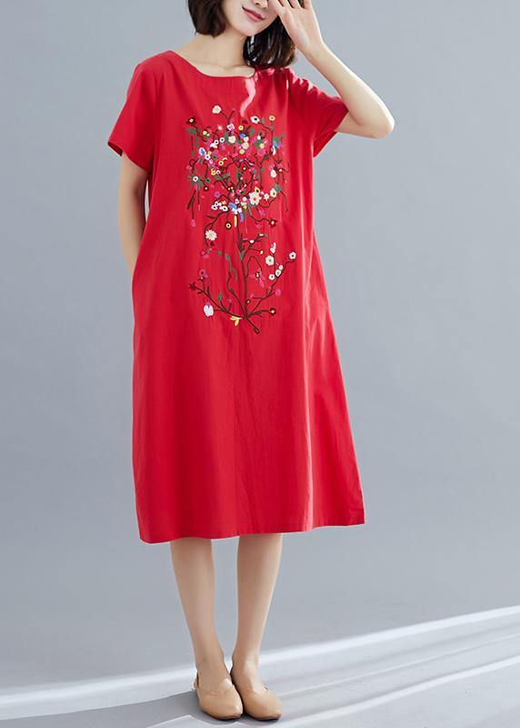 100% red Cotton Long Shirts stylish Inspiration prints Plus Size summer Dresses - bagstylebliss