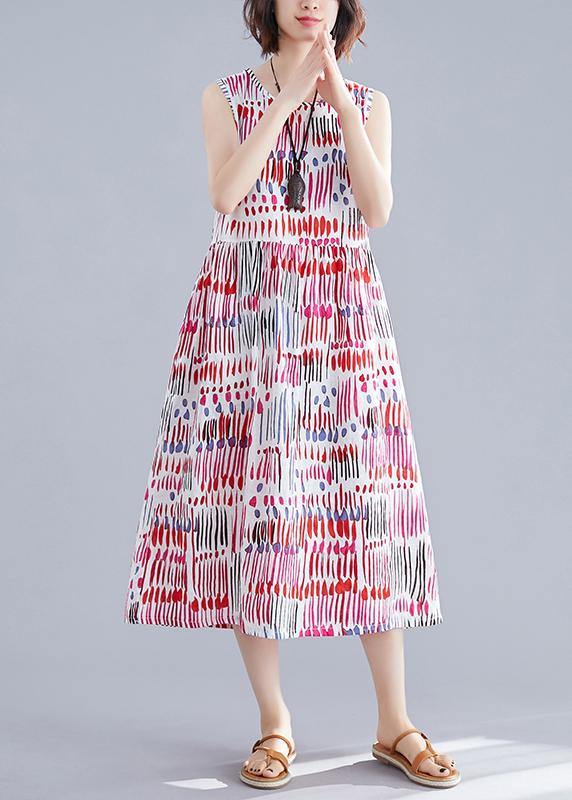 100% red striped Cotton clothes For Women o neck sleeveless Midi Dress - bagstylebliss