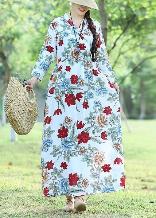 100% white prints cotton Wardrobes Fun Work Outfits v neck loose summer Dress - bagstylebliss