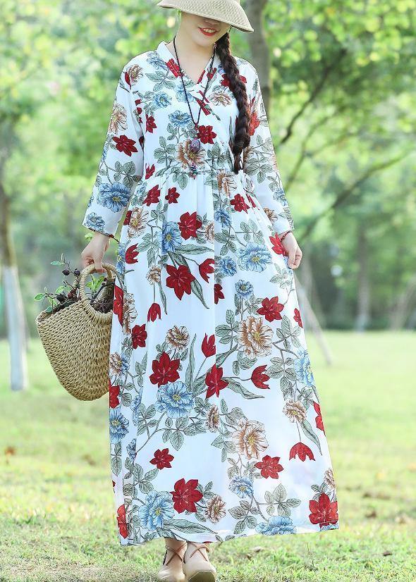 100% white prints cotton Wardrobes Fun Work Outfits v neck loose summer Dress - bagstylebliss