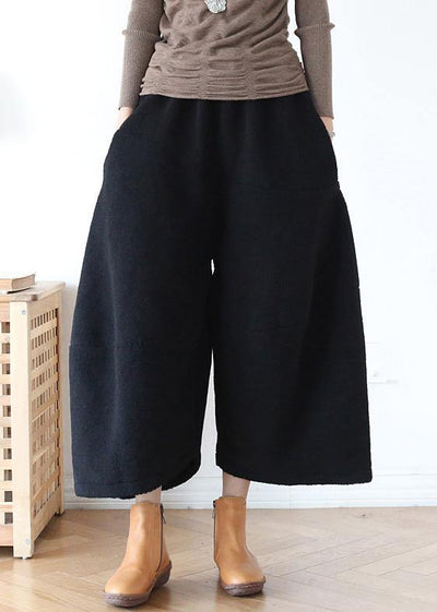 100% wide leg pants stylish black elastic waist trousers - bagstylebliss