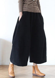 100% wide leg pants stylish black elastic waist trousers - bagstylebliss