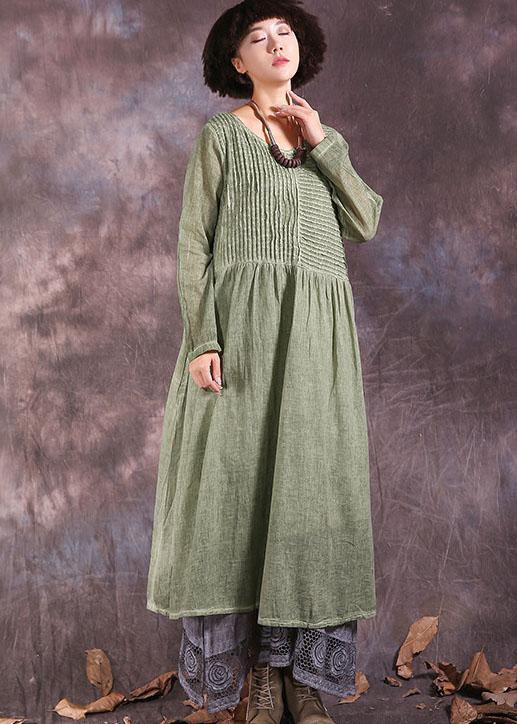 100% Cinched cotton linen outfit design green Dresses summer - bagstylebliss