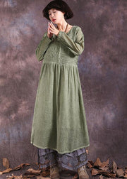 100% Cinched cotton linen outfit design green Dresses summer - bagstylebliss